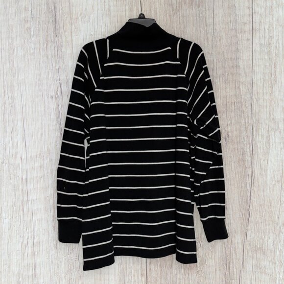 J.Crew Striped Fleece Funnel Neck Button Top Fleece Tunic Black White XL - Picture 3 of 6